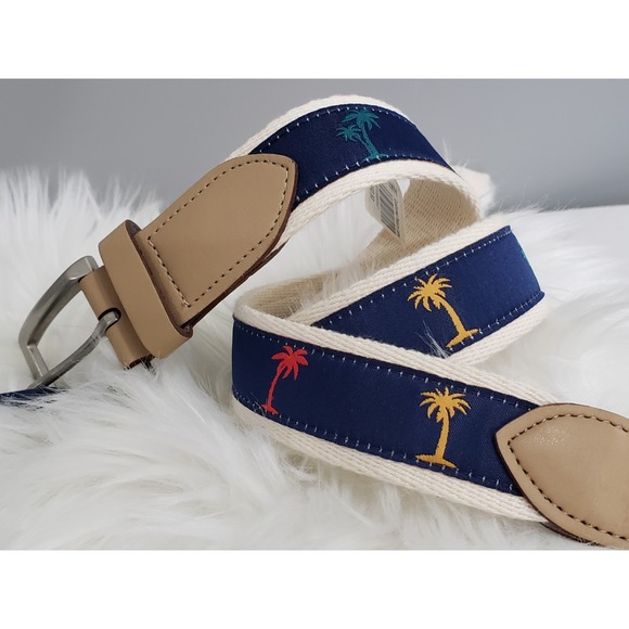 NEW Club Room Men's Palm Tree NAVY KHAKI Belt LARGE 38/40 tropical beach Cruise - Picture 1 of 6